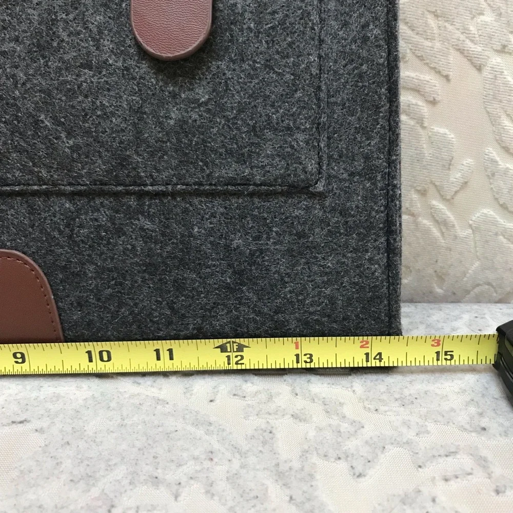 Charcoal Felt Laptop Shoulder Bag with Faux Leather Accents - 13-13.3 inch